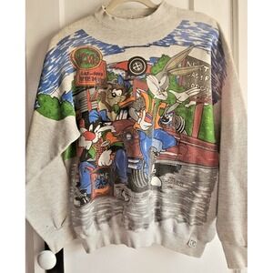 Vintage Freeze‎ AOP Looney Tunes Bugs Bunny Taz Sylvester ACME Sweatshirt Sz L